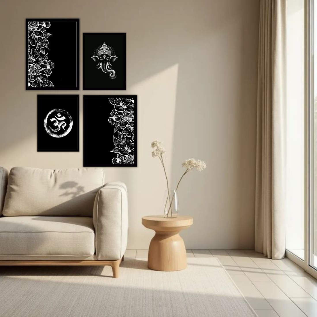 Ganesha & Om Gallery Wall Frames – Set of 4 | Wall Art