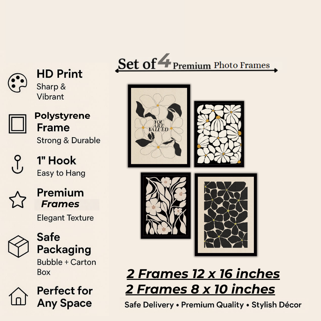 Botanical Gallery Wall Frames – Set of 4 | Premium Wall Art