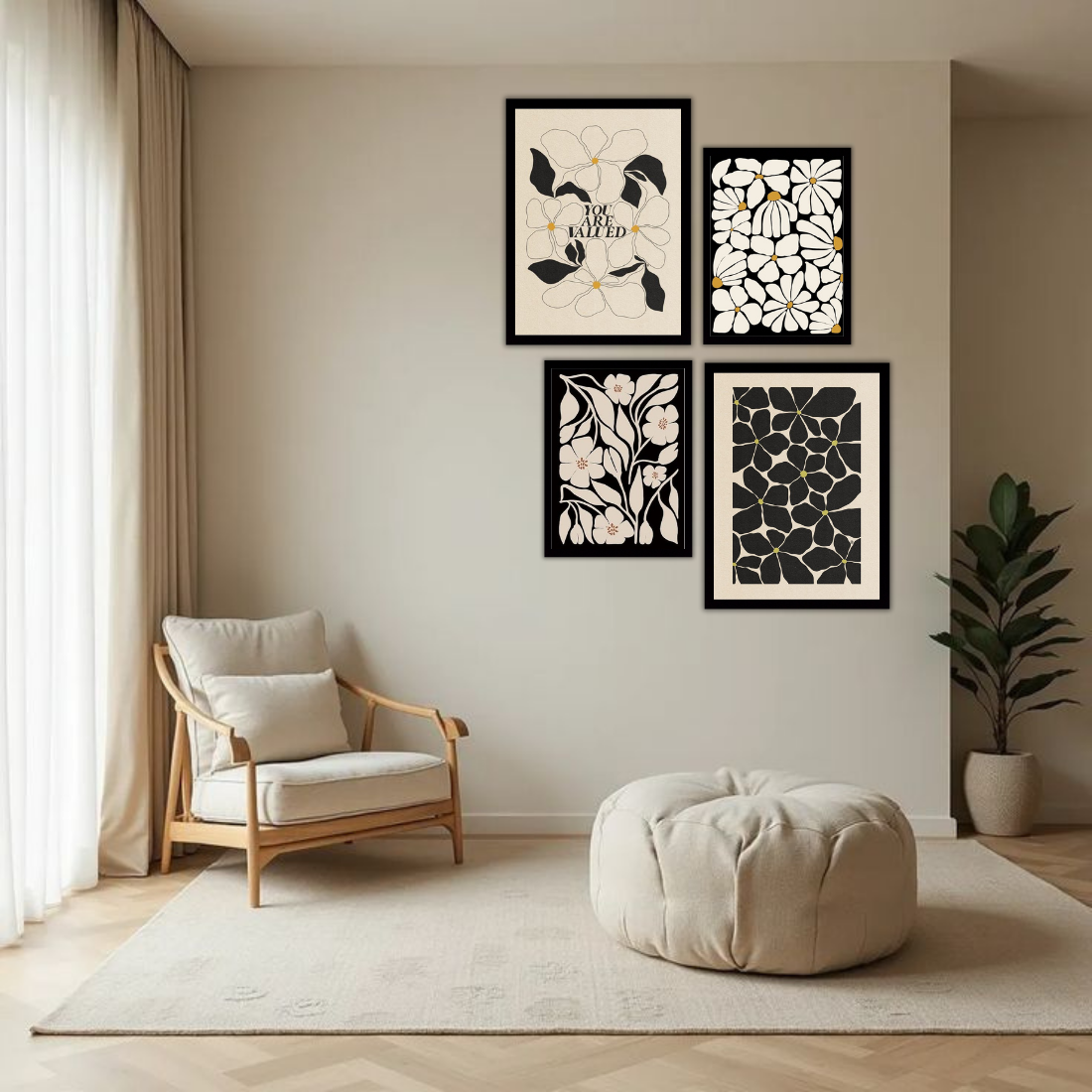 Botanical Gallery Wall Frames – Set of 4 | Premium Wall Art