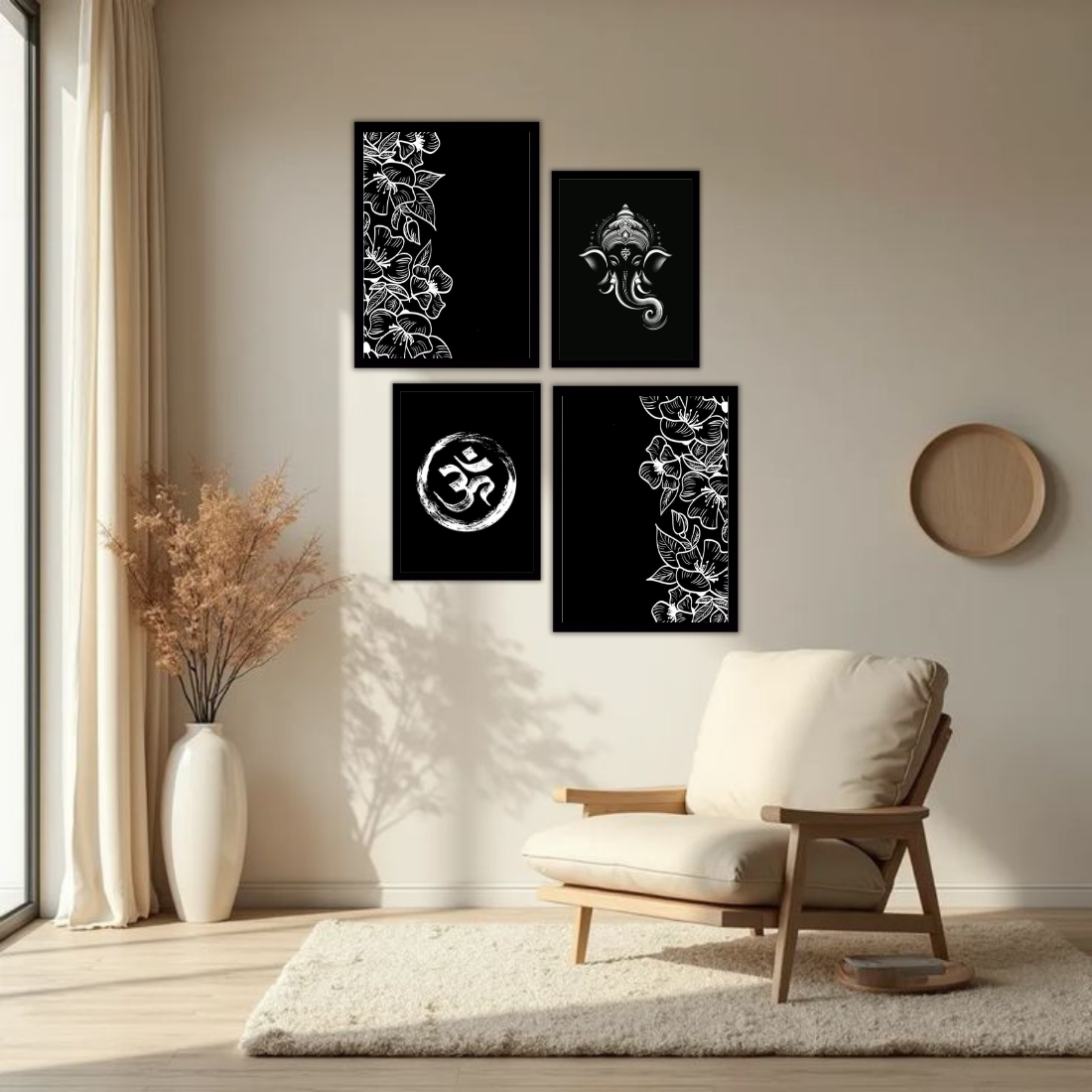 Ganesha & Om Gallery Wall Frames – Set of 4 | Wall Art