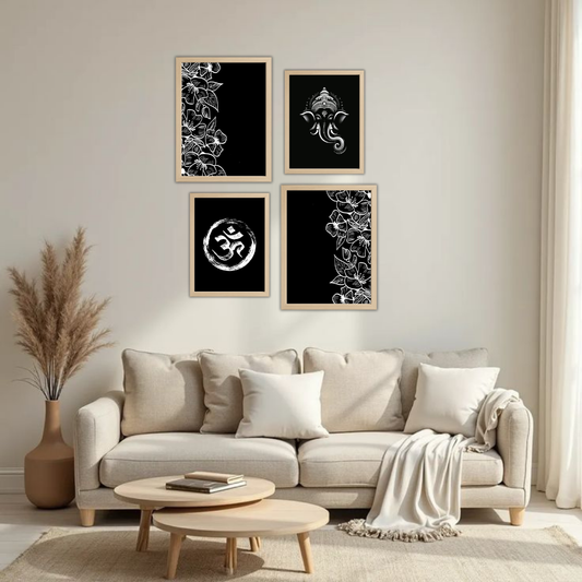 Ganesha & Om Gallery Wall Frames – Set of 4 | Wall Art