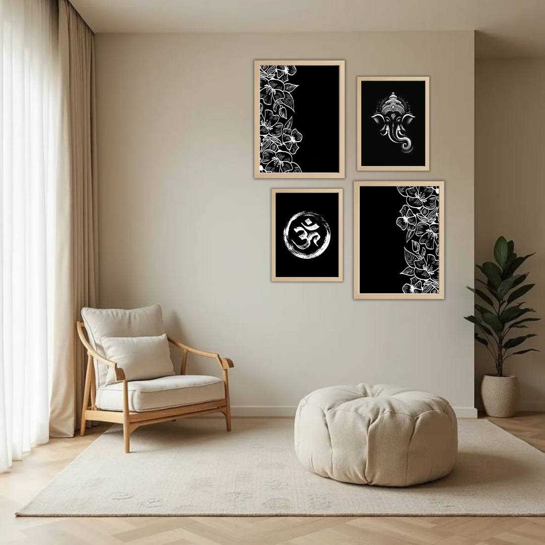 Ganesha & Om Gallery Wall Frames – Set of 4 | Wall Art