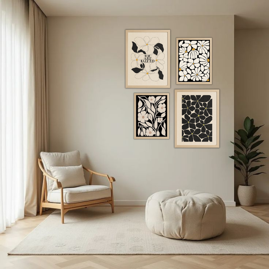 Botanical Gallery Wall Frames – Set of 4 | Premium Wall Art