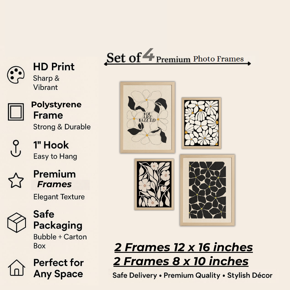 Botanical Gallery Wall Frames – Set of 4 | Premium Wall Art
