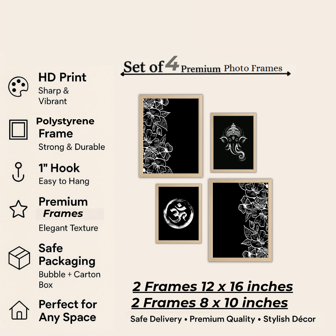 Ganesha & Om Gallery Wall Frames – Set of 4 | Wall Art