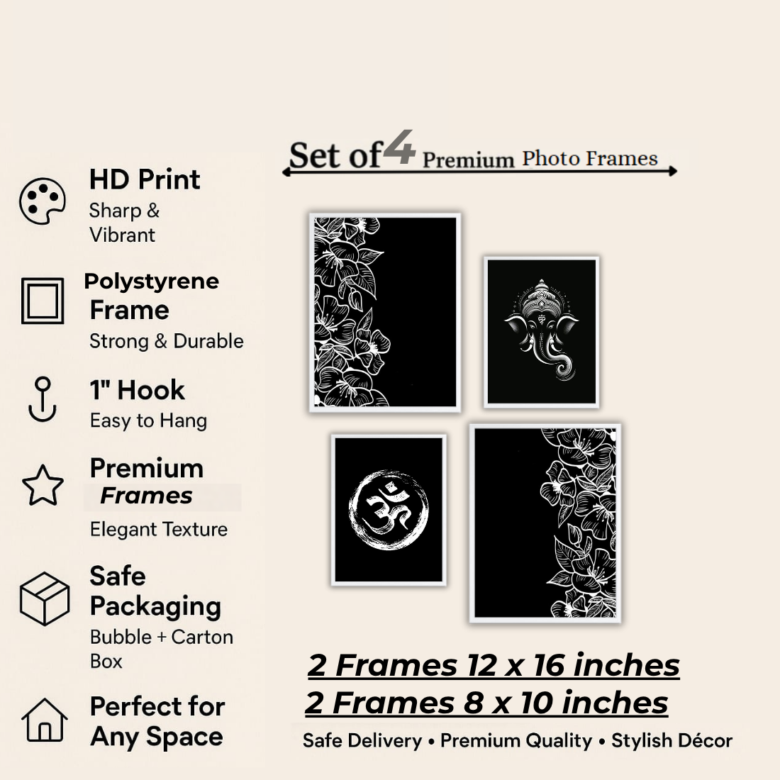 Ganesha & Om Gallery Wall Frames – Set of 4 | Wall Art