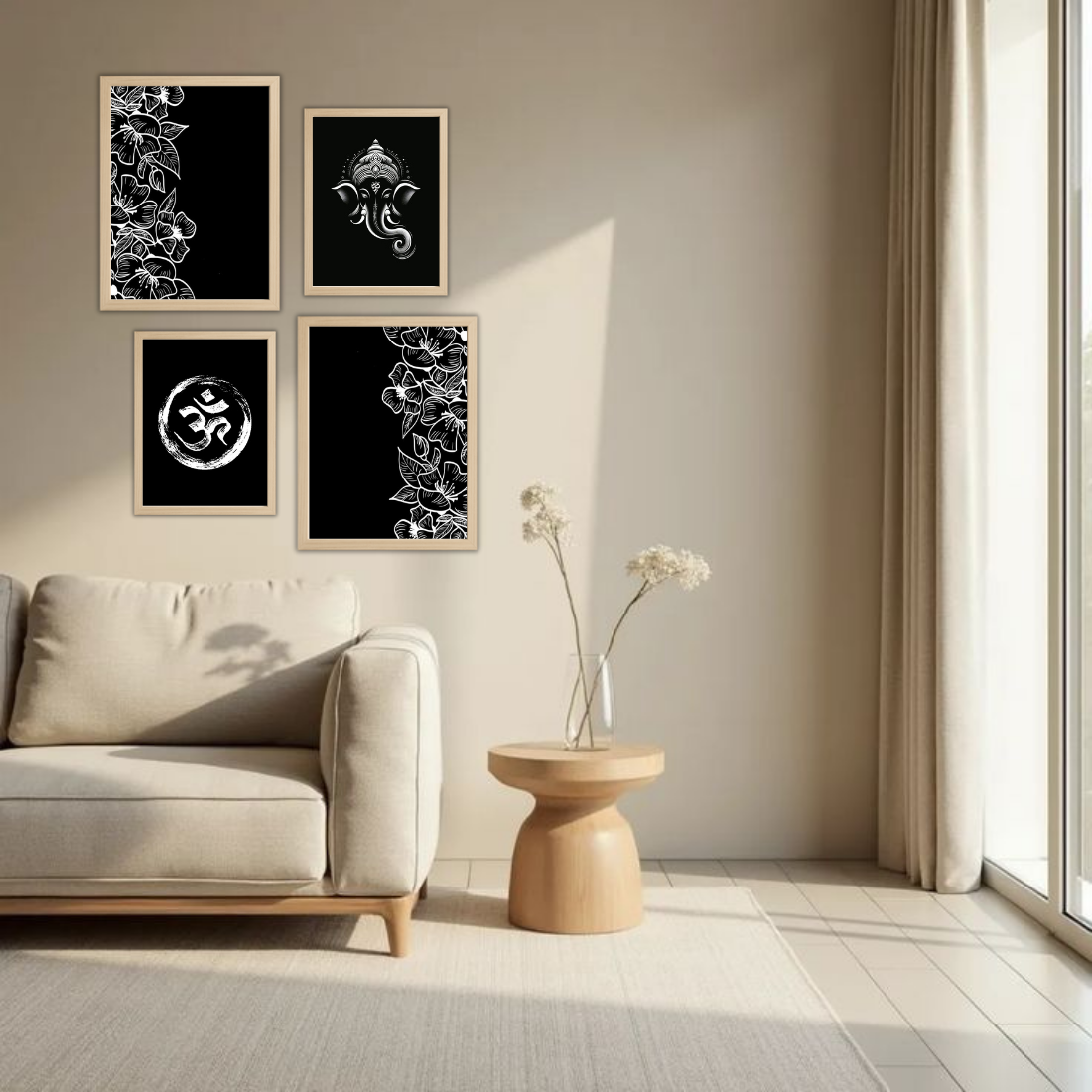 Ganesha & Om Gallery Wall Frames – Set of 4 | Wall Art