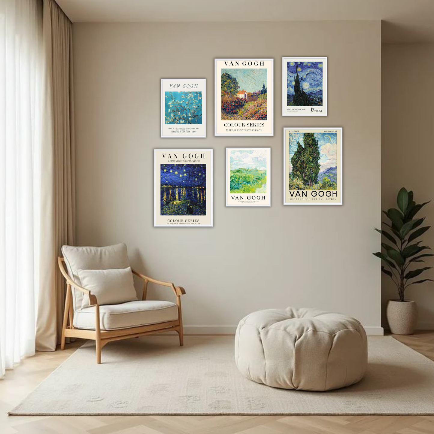 Van Gogh Masterpiece Wall Frame Set – Set of 6 (3 Large 13×17" + 3 Small 9×11") | Classic Fine Art Exhibition Prints for Bedroom, Living Room & Office