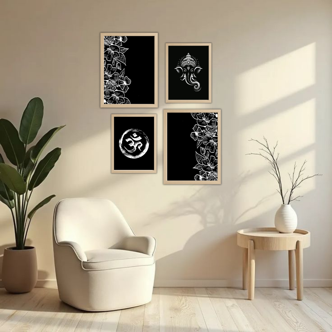 Ganesha & Om Gallery Wall Frames – Set of 4 | Wall Art