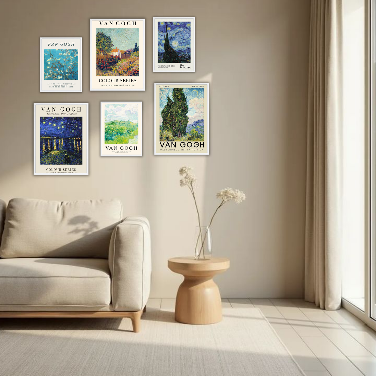 Van Gogh Masterpiece Wall Frame Set – Set of 6 (3 Large 13×17" + 3 Small 9×11") | Classic Fine Art Exhibition Prints for Bedroom, Living Room & Office