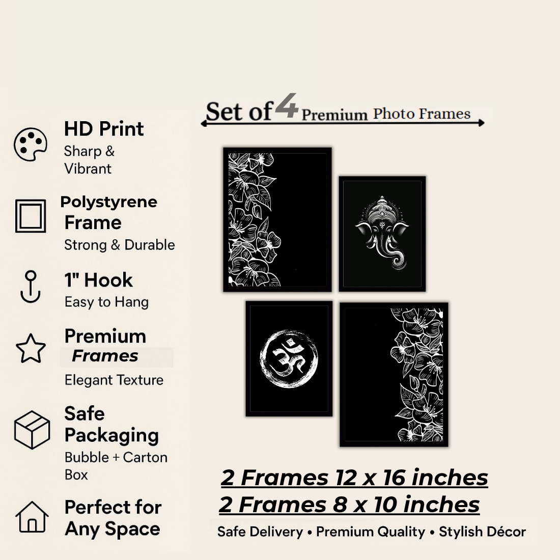 Ganesha & Om Gallery Wall Frames – Set of 4 | Wall Art