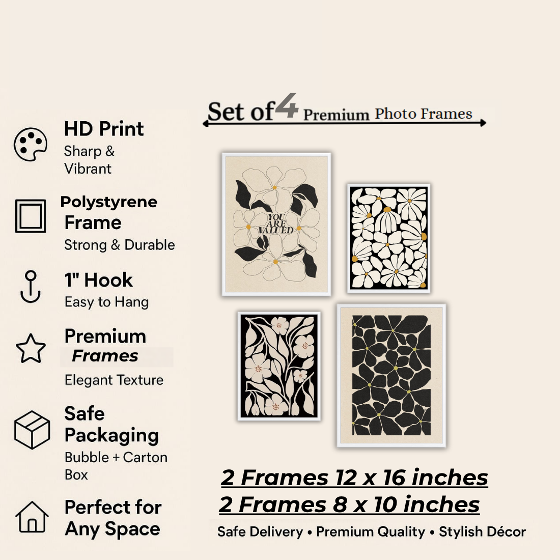 Botanical Gallery Wall Frames – Set of 4 | Premium Wall Art