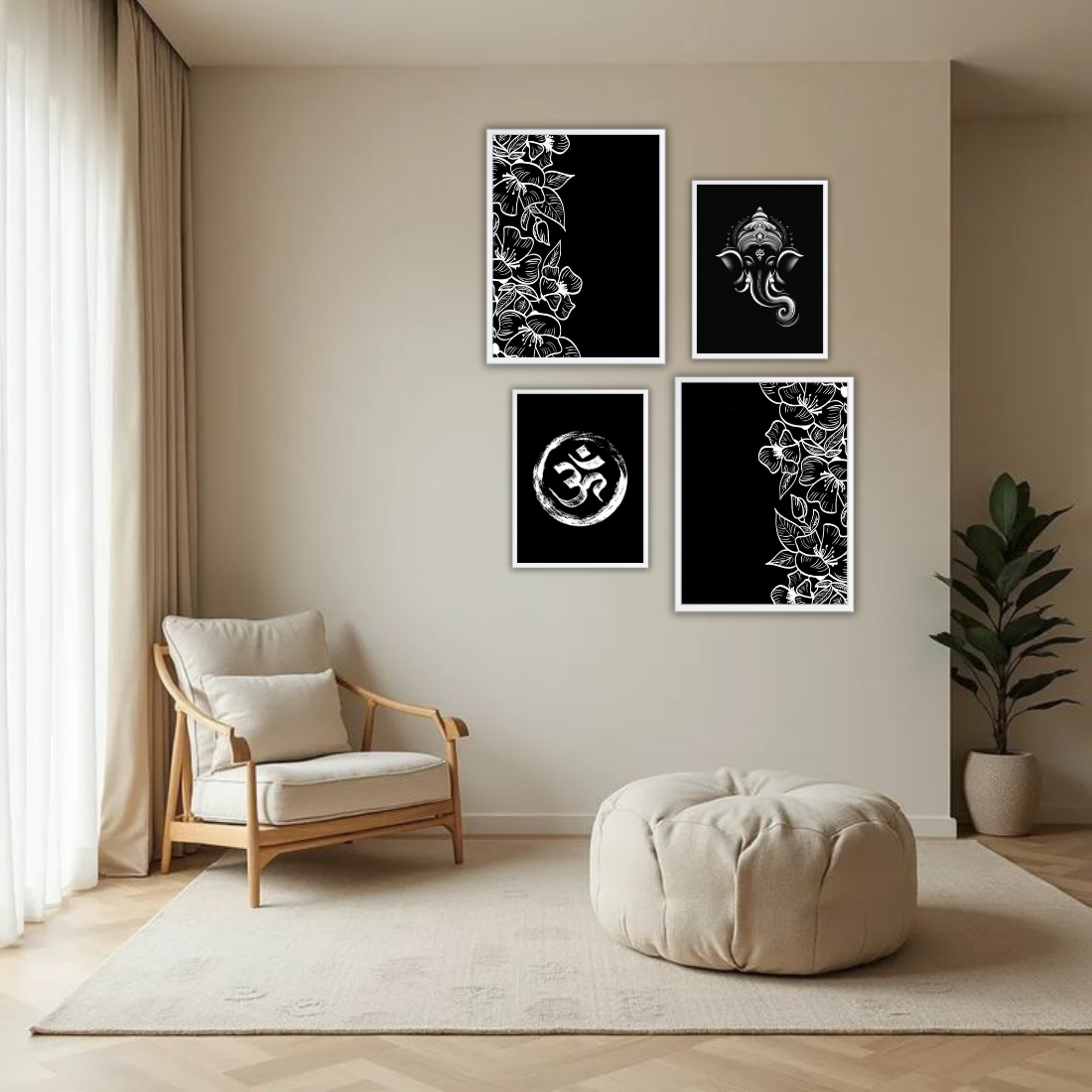 Ganesha & Om Gallery Wall Frames – Set of 4 | Wall Art