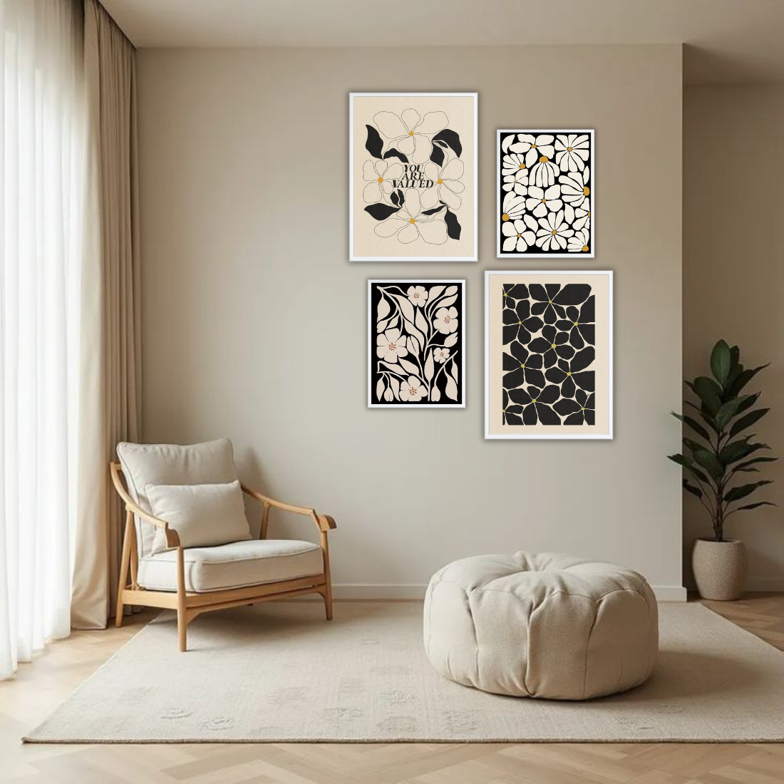 Botanical Gallery Wall Frames – Set of 4 | Premium Wall Art